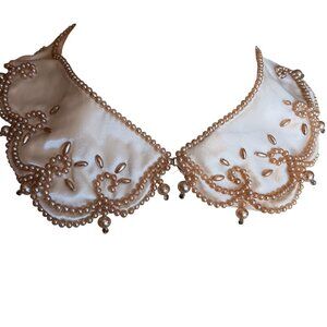 Vintage 1950's Pearl Embellished Satin Collar Necklace 13" Beaded Japan handmade
